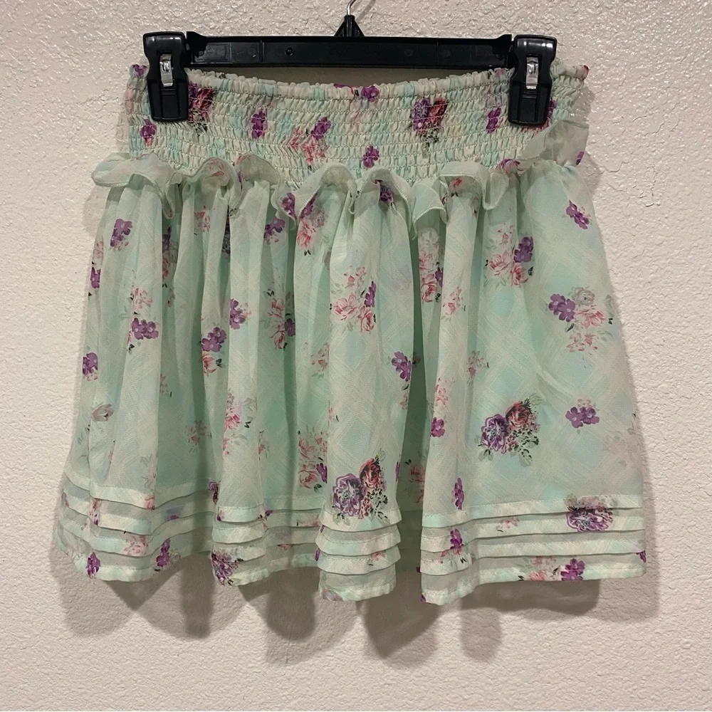 Kids Fire Los Angeles Girls Green Purple Floral Print Skater Skirt Size L